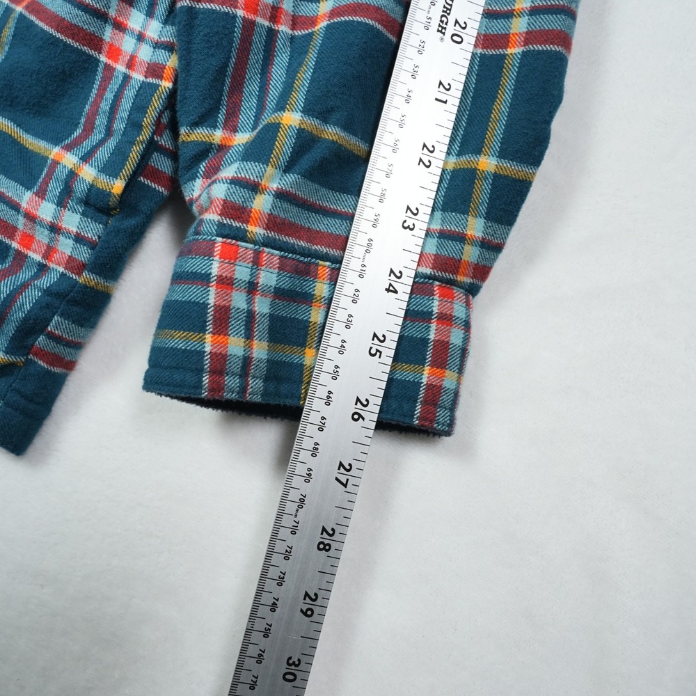 LL Bean Mens Fleece Lined Flannel Shirt Jacket Admiral Blue Plaid Hooded Large - Picture 7 of 7